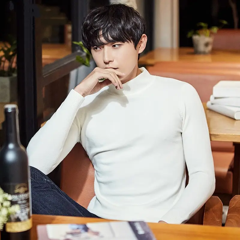 Men's 2023 Turtleneck Sweater Grey Korean Style Semi Knitted - Image 2