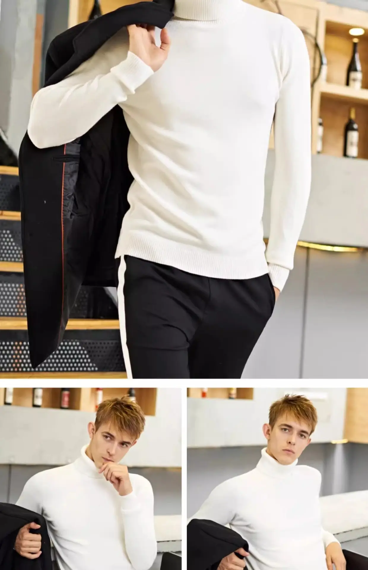 Men's 2023 Turtleneck Sweater Grey Korean Style Semi Knitted — feature 10