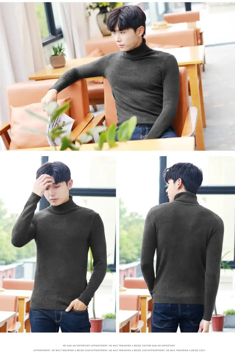 Men's 2023 Turtleneck Sweater Grey Korean Style Semi Knitted — feature 12