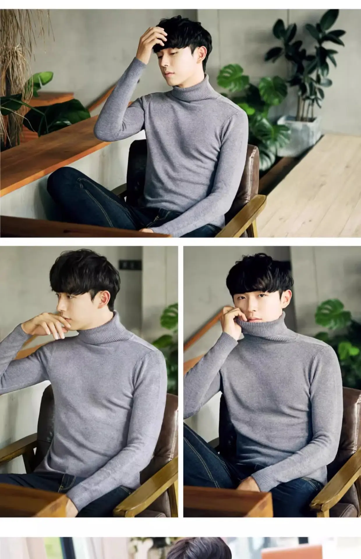 Men's 2023 Turtleneck Sweater Grey Korean Style Semi Knitted — feature 13