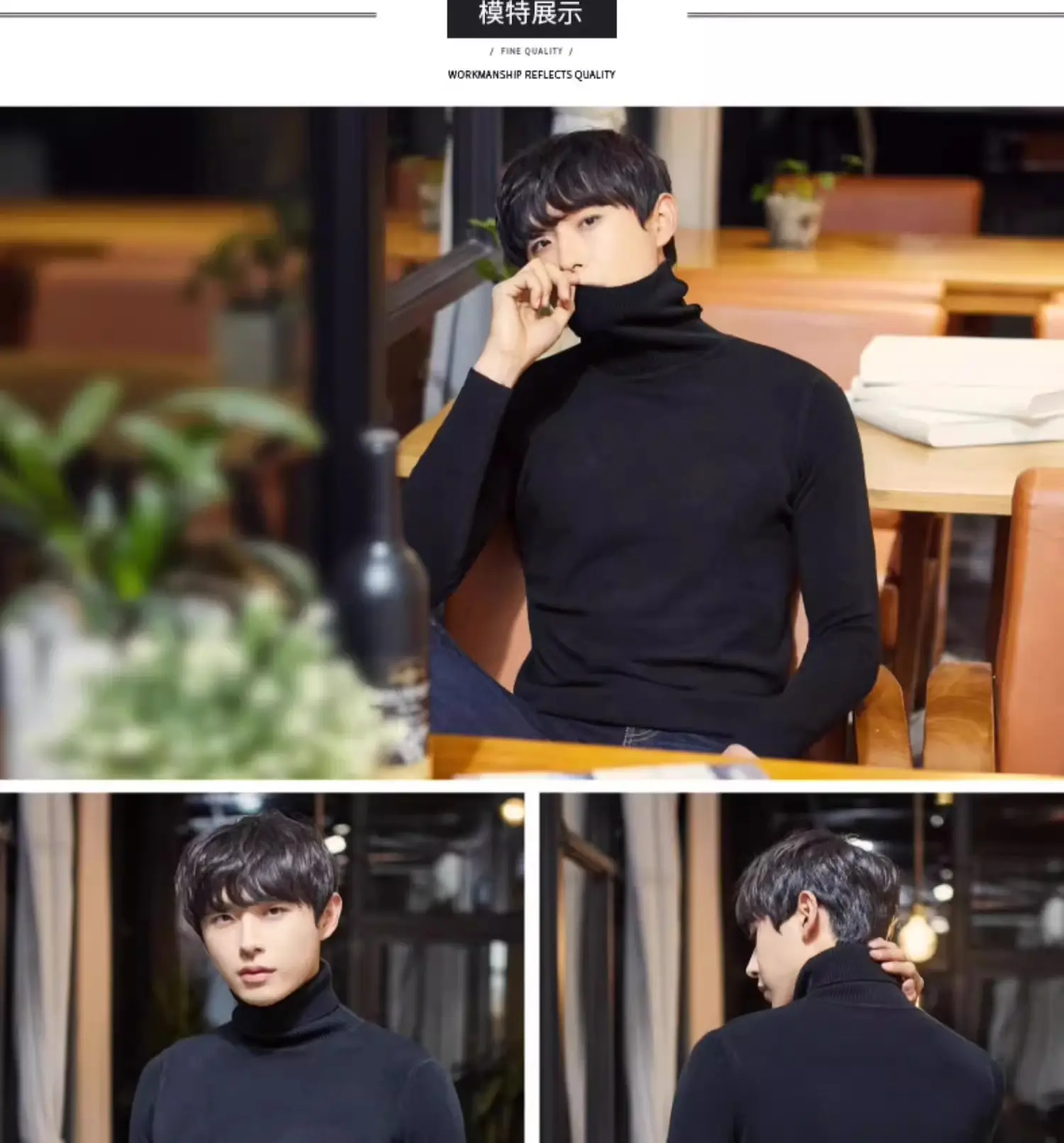Men's 2023 Turtleneck Sweater Grey Korean Style Semi Knitted — feature 6