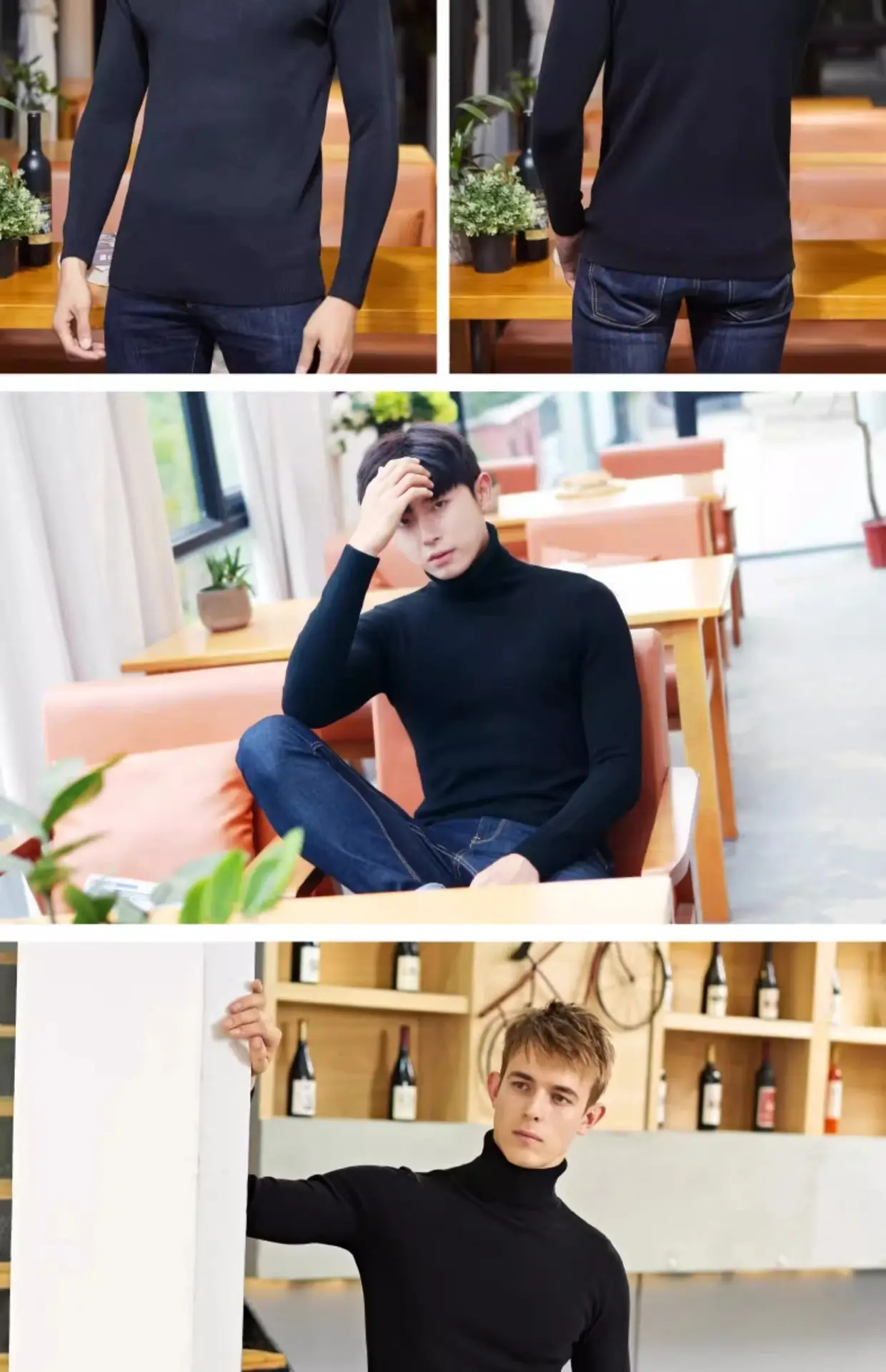 Men's 2023 Turtleneck Sweater Grey Korean Style Semi Knitted — feature 7