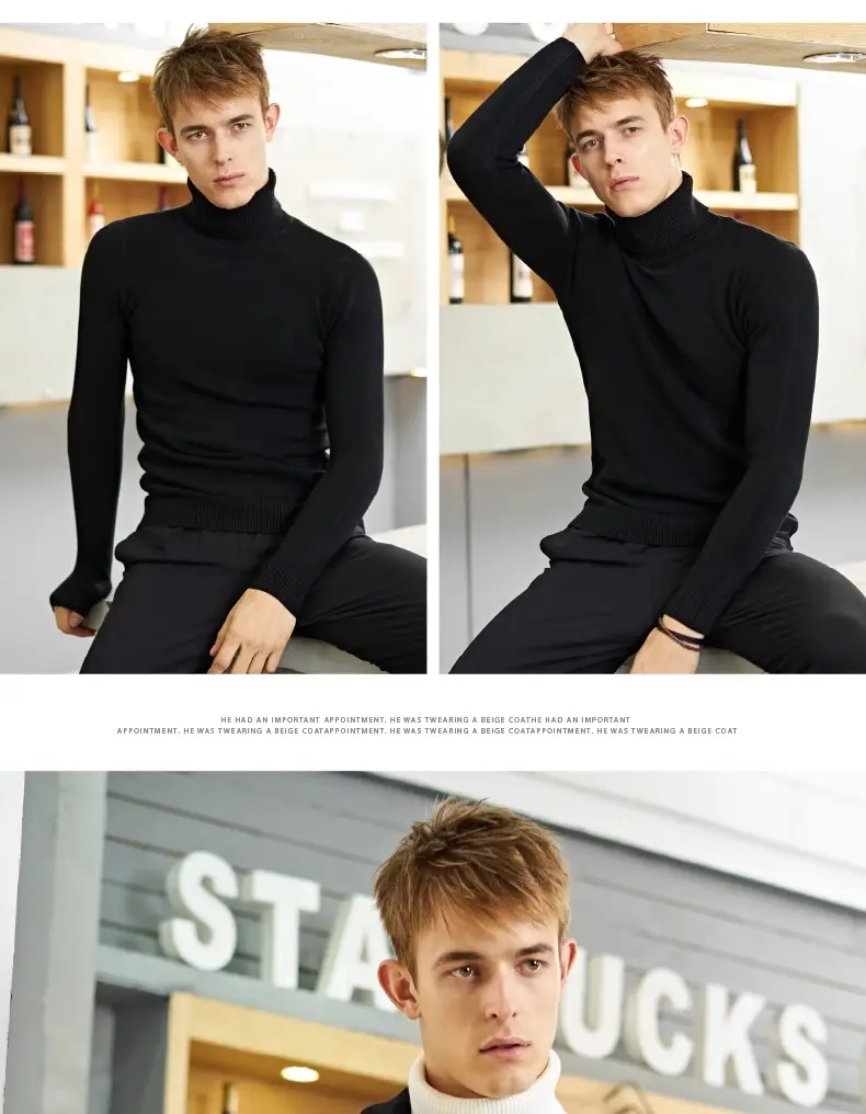 Men's 2023 Turtleneck Sweater Grey Korean Style Semi Knitted — feature 9