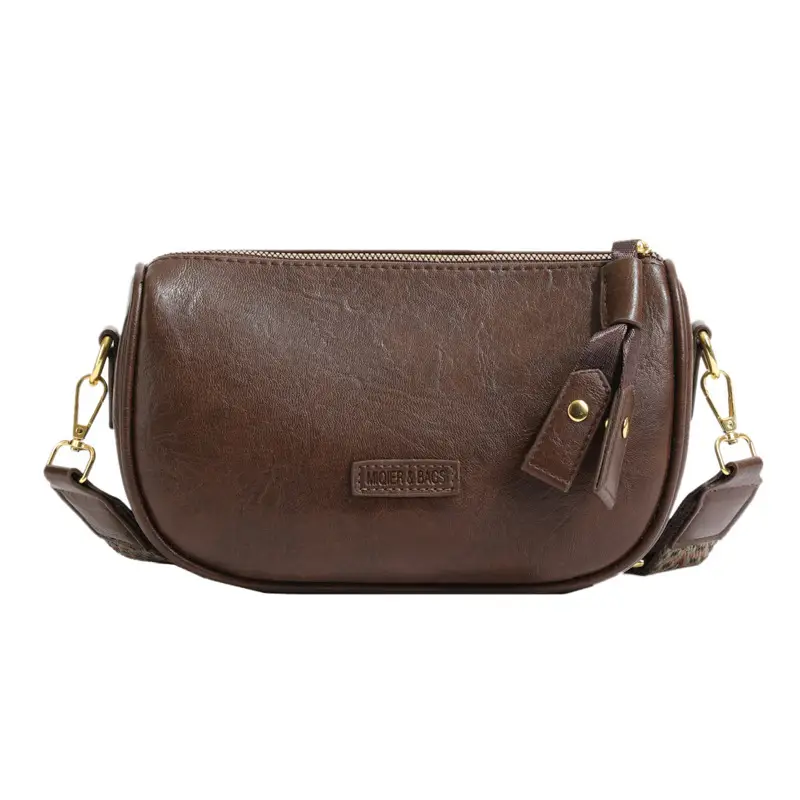 Women's Brown PU Shoulder Bag with Strap - Image 8