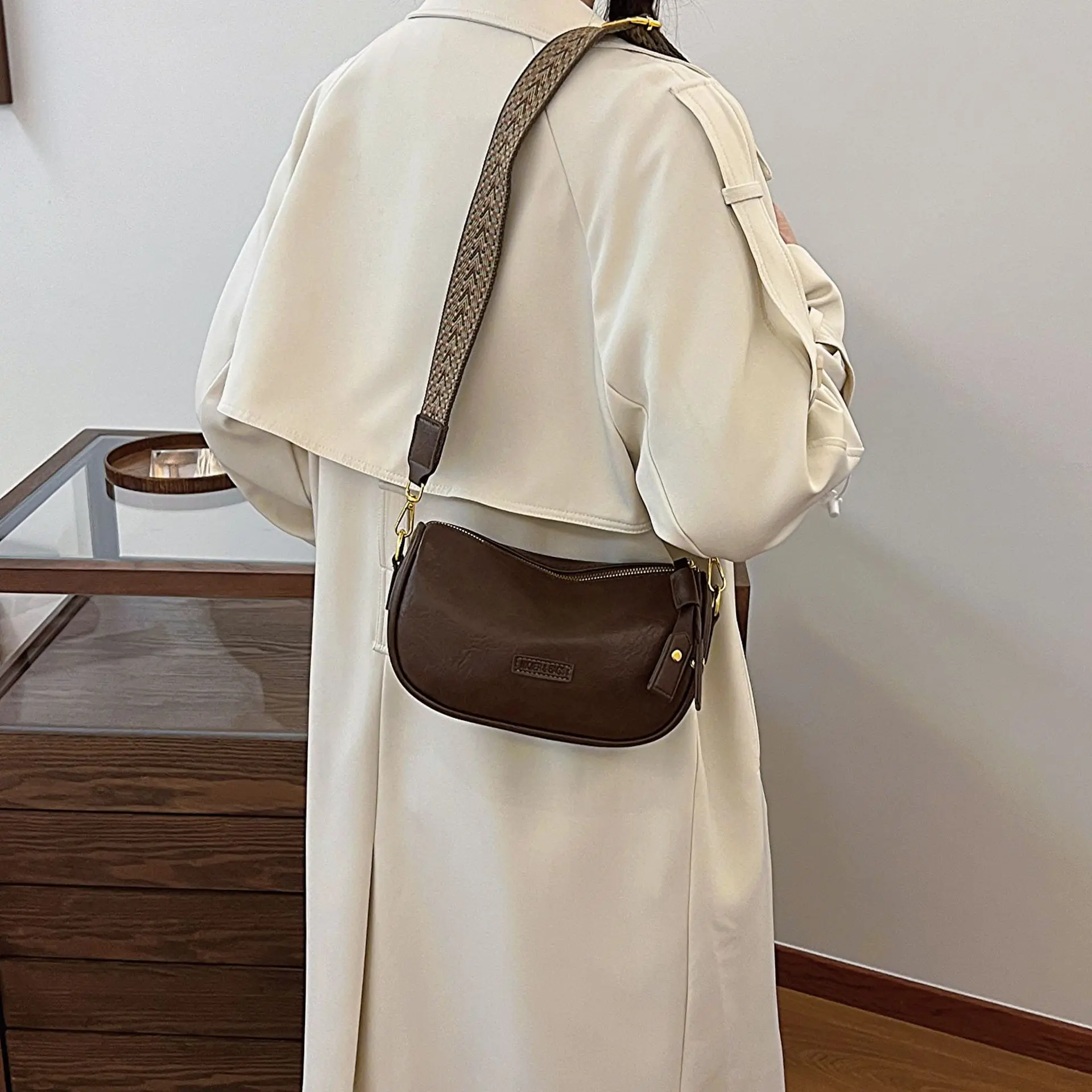 Women's Brown PU Shoulder Bag with Strap — feature 11