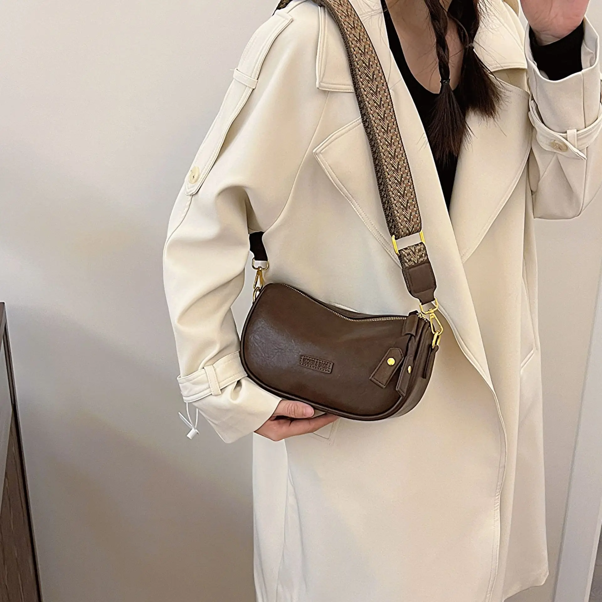 Women's Brown PU Shoulder Bag with Strap — feature 12