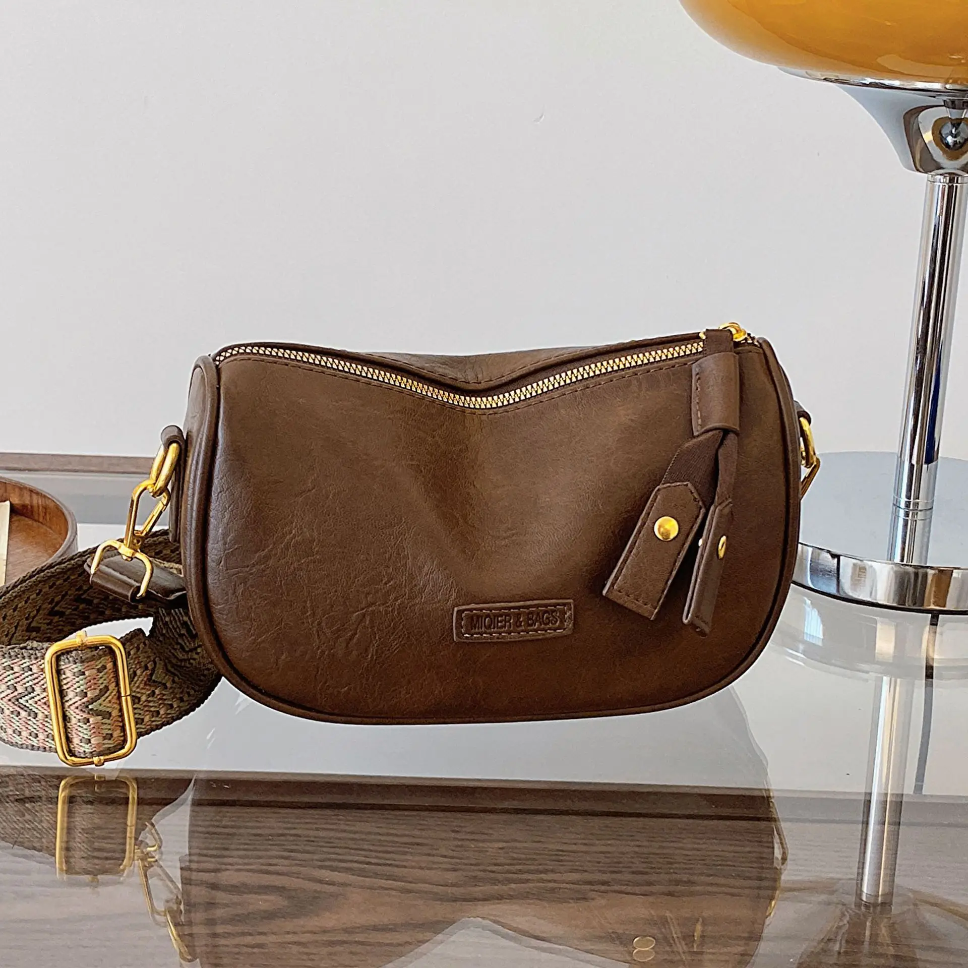 Women's Brown PU Shoulder Bag with Strap — feature 14