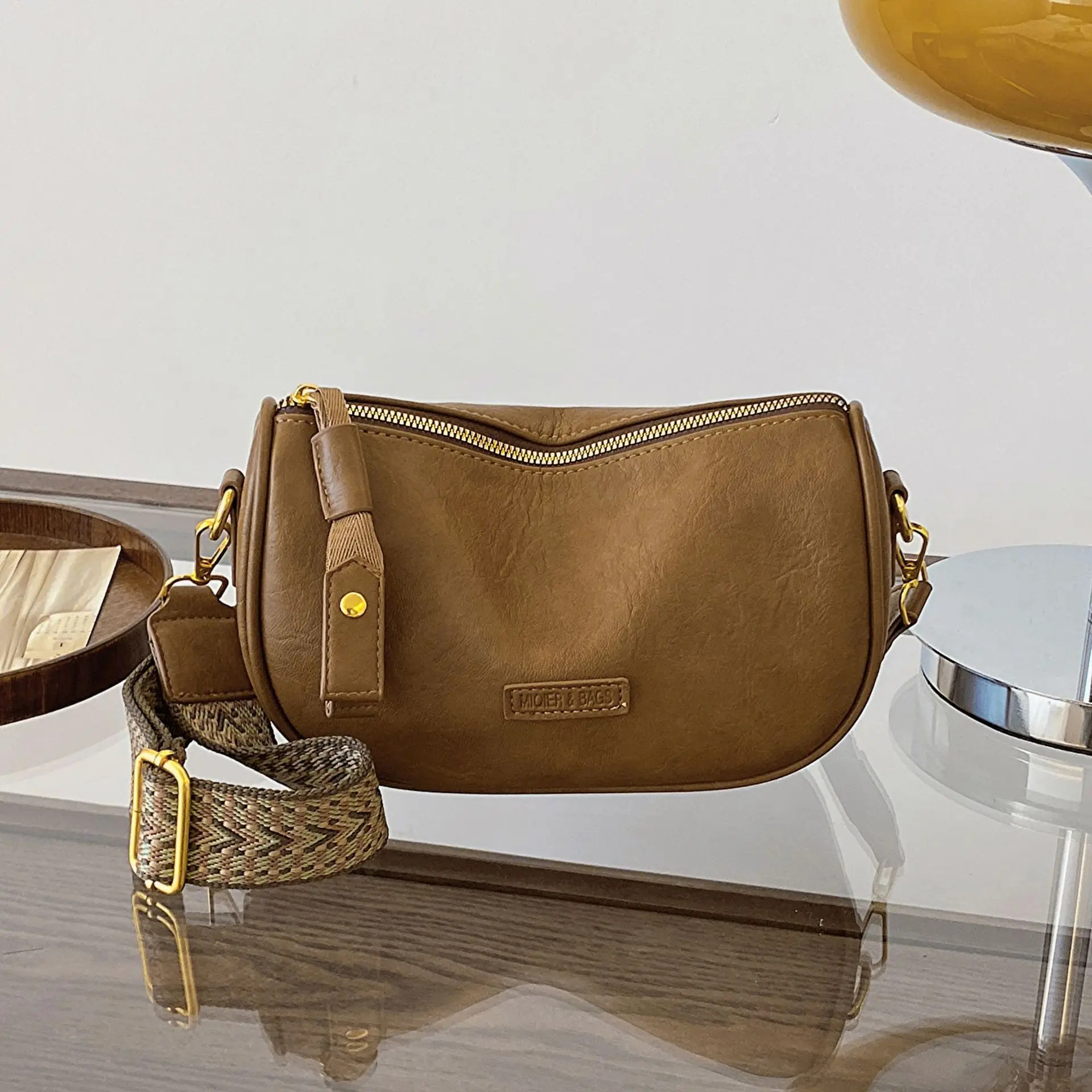 Women's Brown PU Shoulder Bag with Strap — feature 15