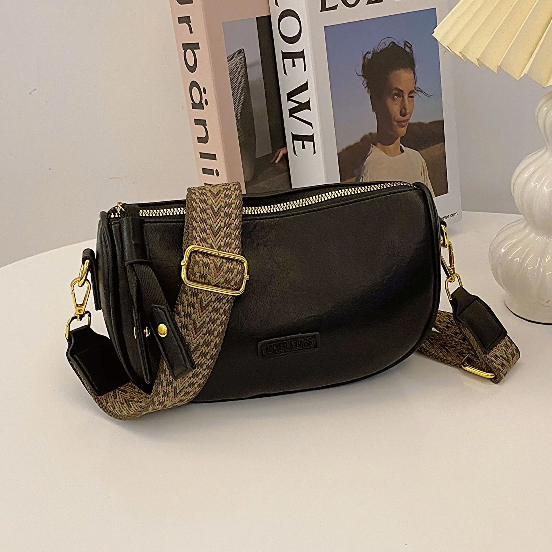 Women's Brown PU Shoulder Bag with Strap — feature 8