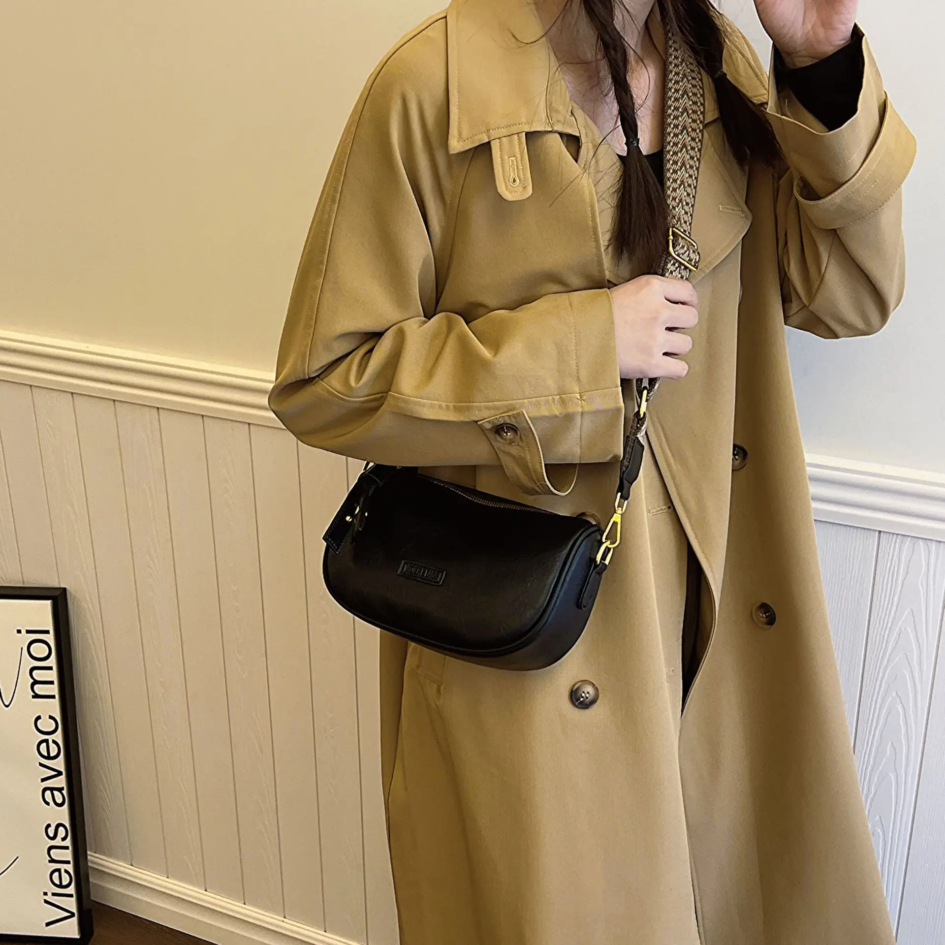 Women's Brown PU Shoulder Bag with Strap — feature 9
