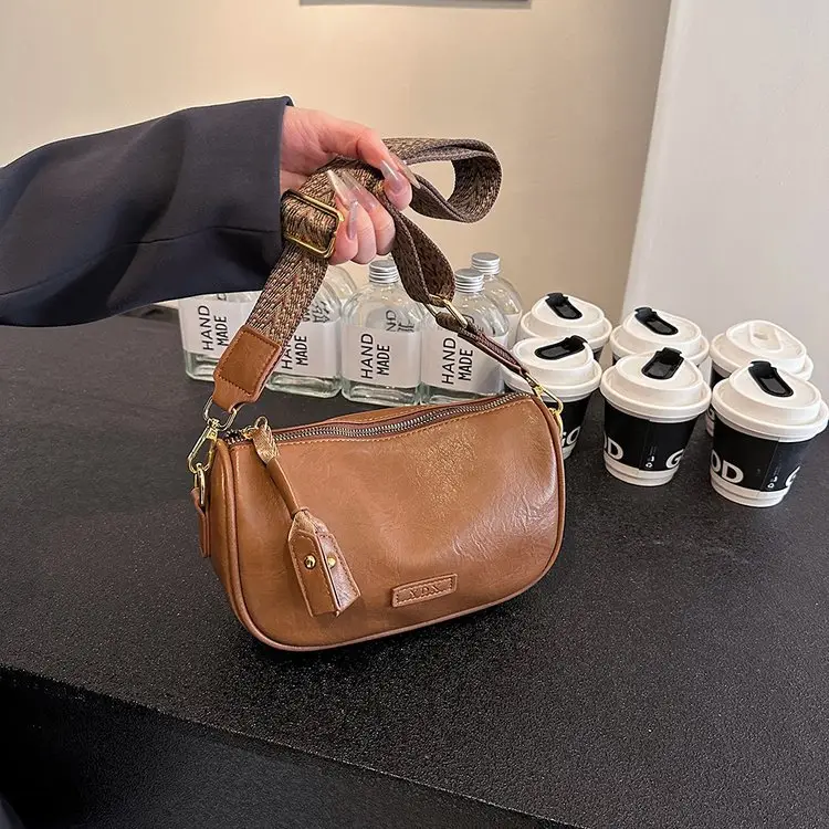 Women's Brown PU Shoulder Bag with Strap - Image 2