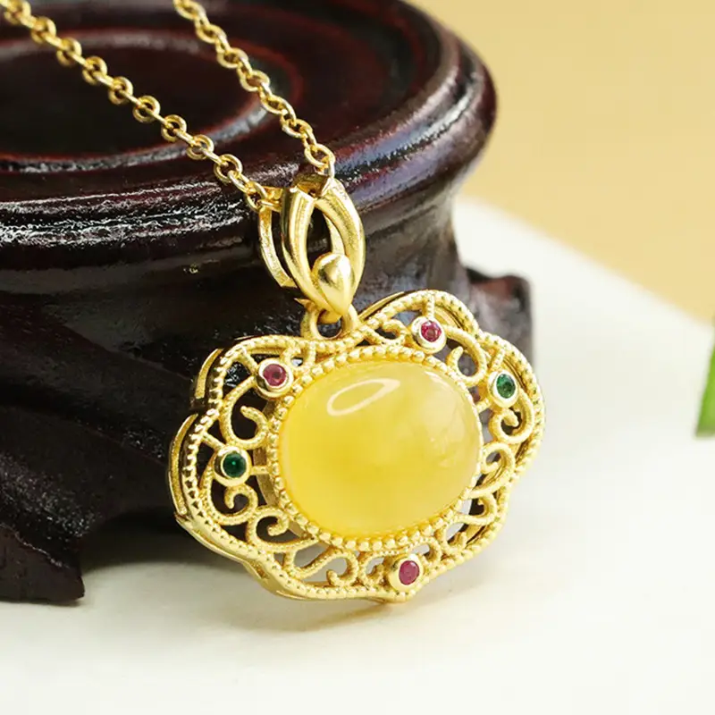 Aiyu Natural Amber Honey Wax Pendant Necklace Women - Image 4