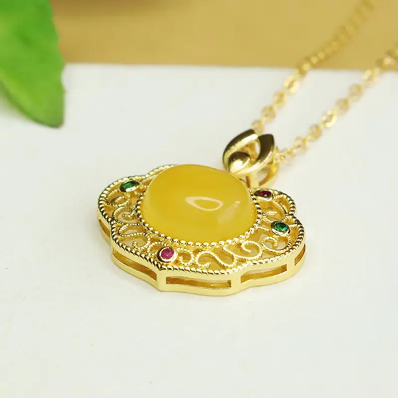 Aiyu Natural Amber Honey Wax Pendant Necklace Women - Image 5