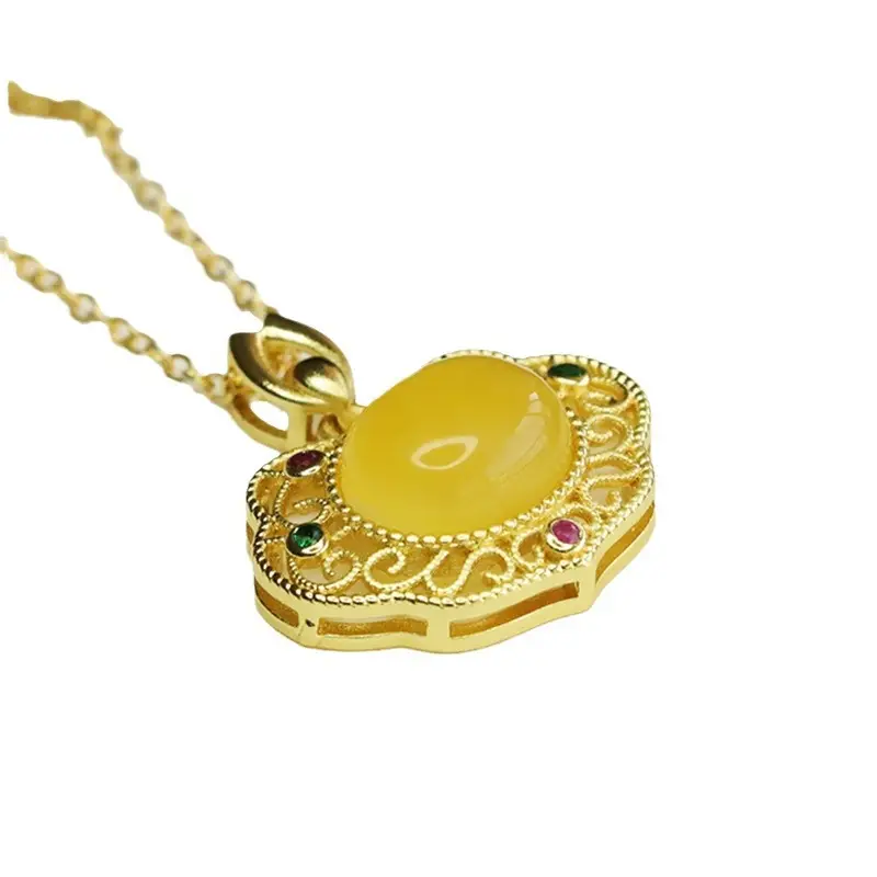Aiyu Natural Amber Honey Wax Pendant Necklace Women - Image 6