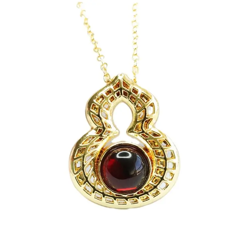 Guan Yu Pendant Necklace with Natural Amber Blood Gourd Design - Image 6