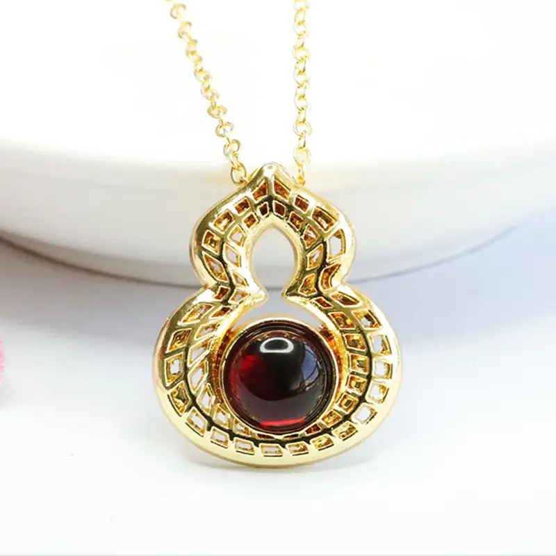 Guan Yu Pendant Necklace with Natural Amber Blood Gourd Design — feature 4