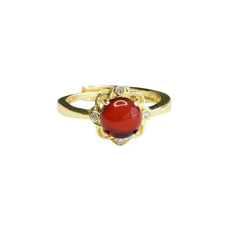 Guan Yu Natural Amber Ring Blood Amber Petal Vintage Style