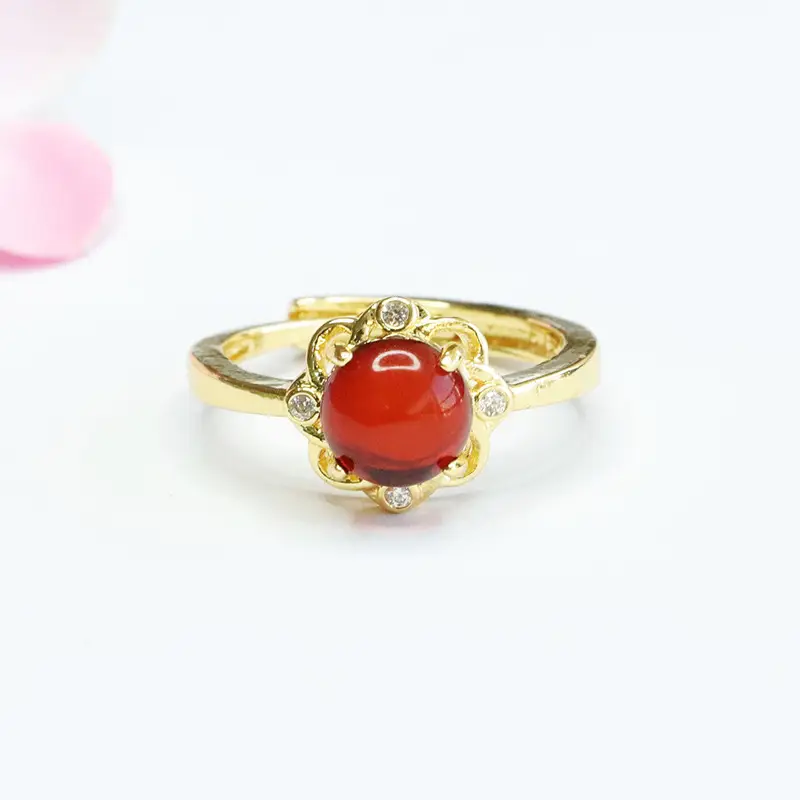 Guan Yu Natural Amber Ring Blood Amber Petal Vintage Style — feature 4