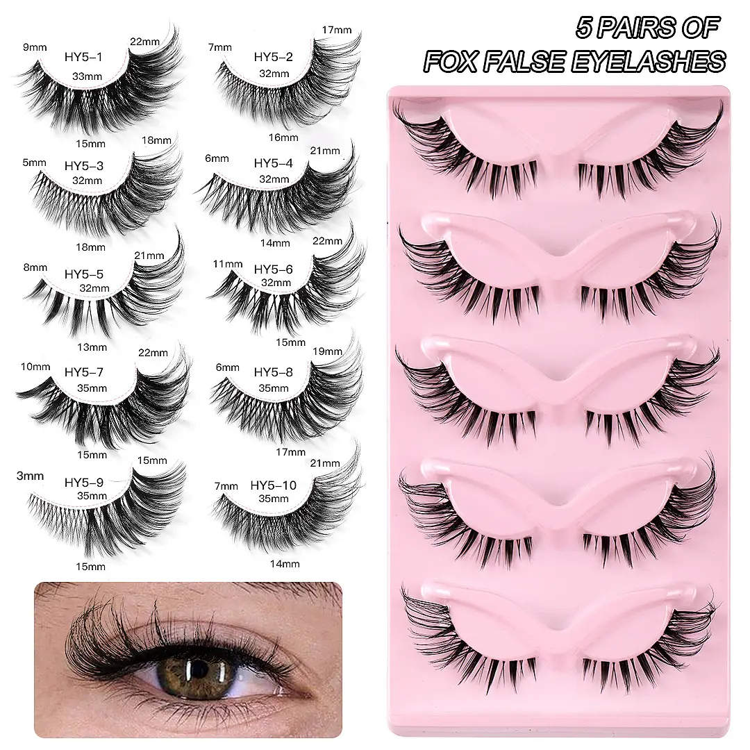 Cross-Border Fox Eye False Eyelashes 5 Pairs Pink - Image 12