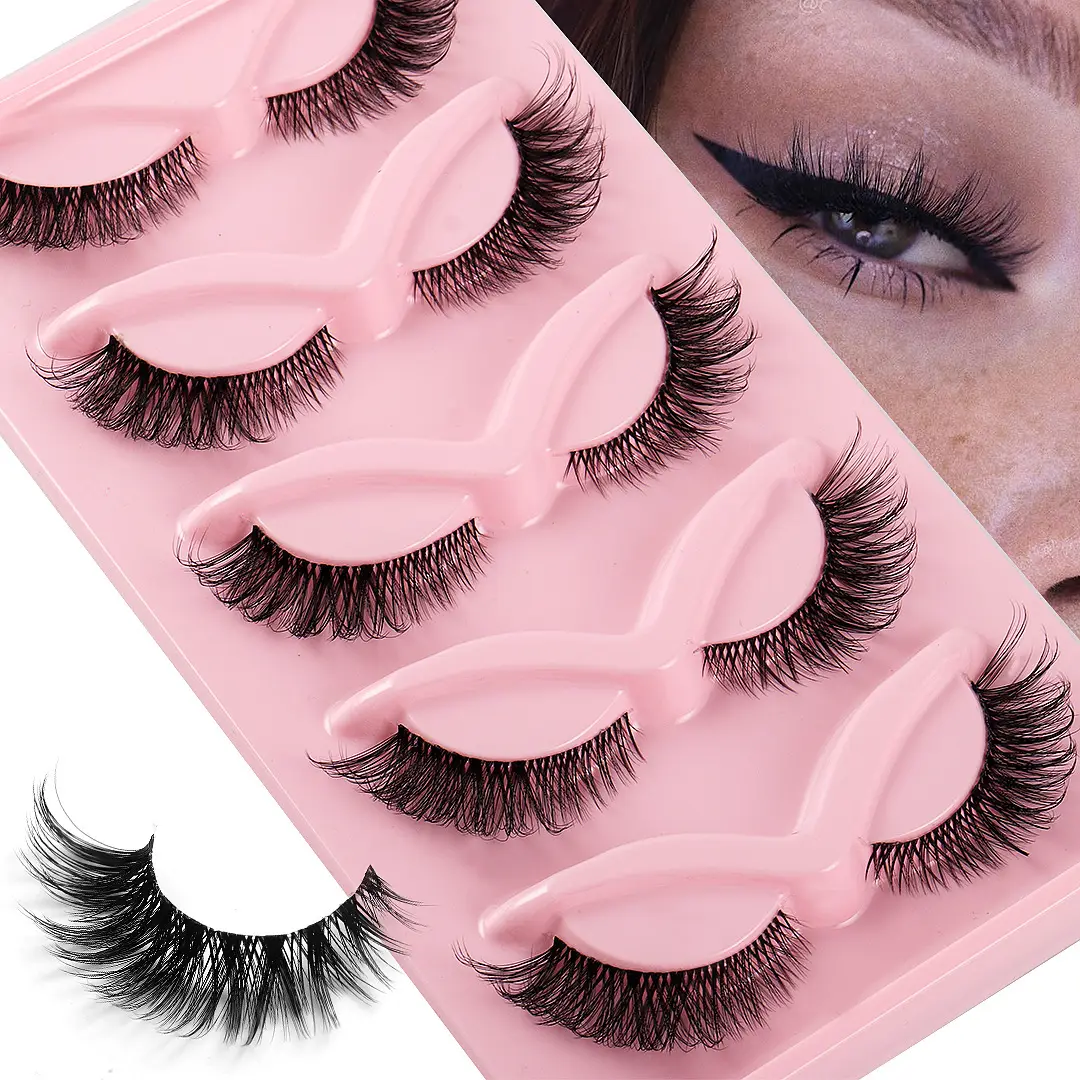 Cross-Border Fox Eye False Eyelashes 5 Pairs Pink - Image 13
