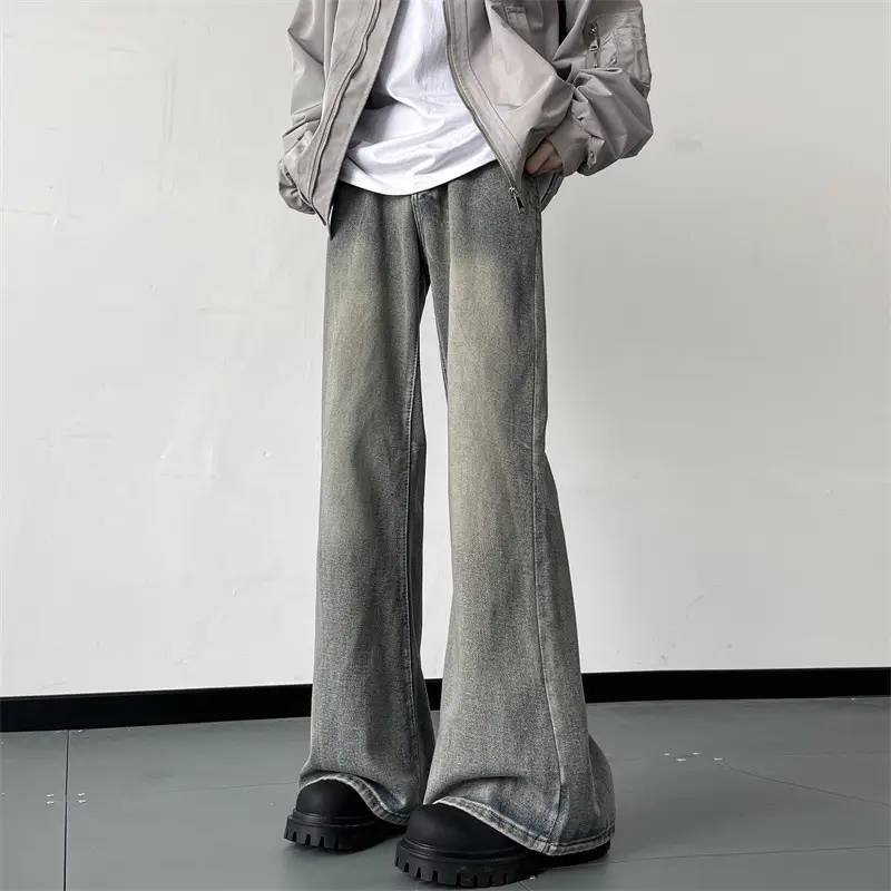 American Vintage Washed Jeans Men's Micro Flared Loose Straight Pants - Image 3