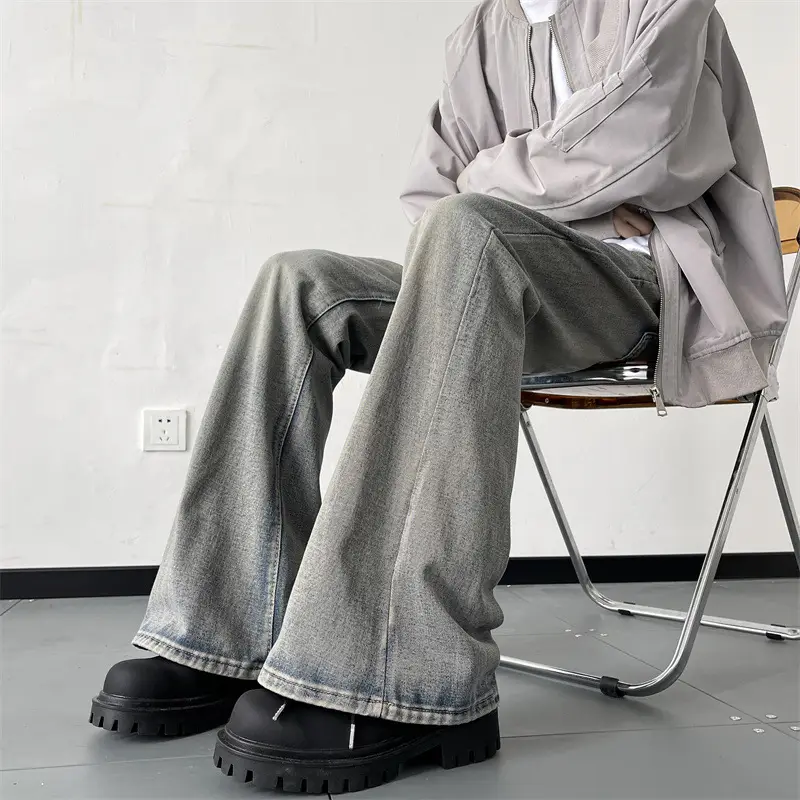American Vintage Washed Jeans Men's Micro Flared Loose Straight Pants - Image 4
