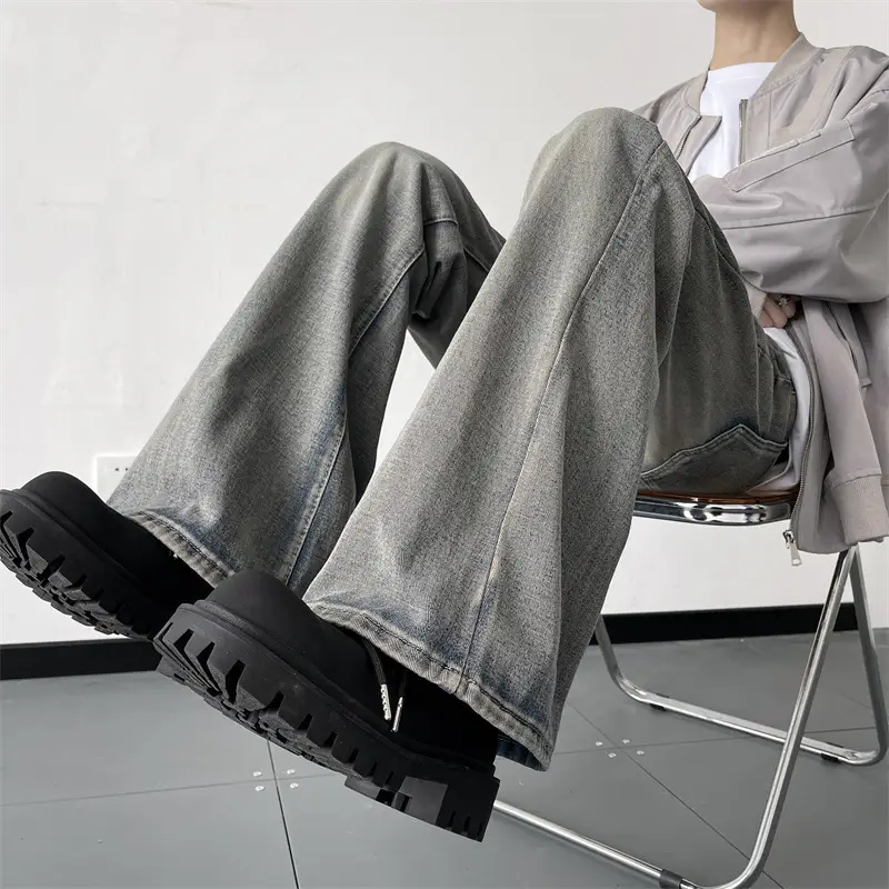 American Vintage Washed Jeans Men's Micro Flared Loose Straight Pants - Image 5