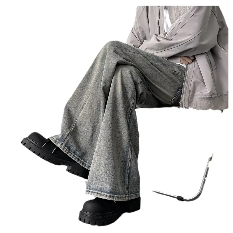 American Vintage Washed Jeans Men's Micro Flared Loose Straight Pants - Image 6