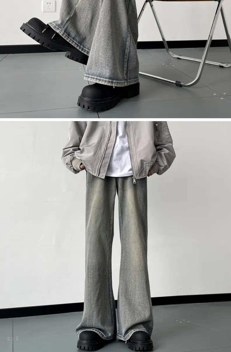 American Vintage Washed Jeans Men's Micro Flared Loose Straight Pants — feature 10