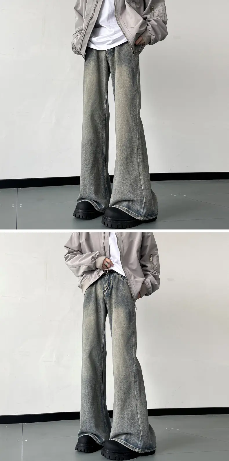 American Vintage Washed Jeans Men's Micro Flared Loose Straight Pants — feature 5