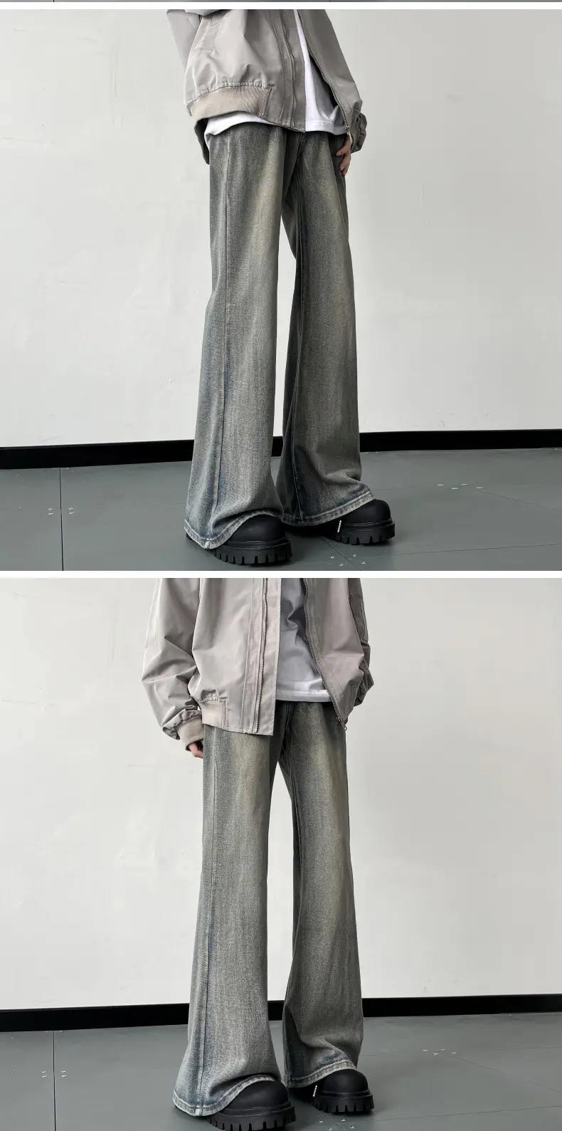 American Vintage Washed Jeans Men's Micro Flared Loose Straight Pants — feature 6