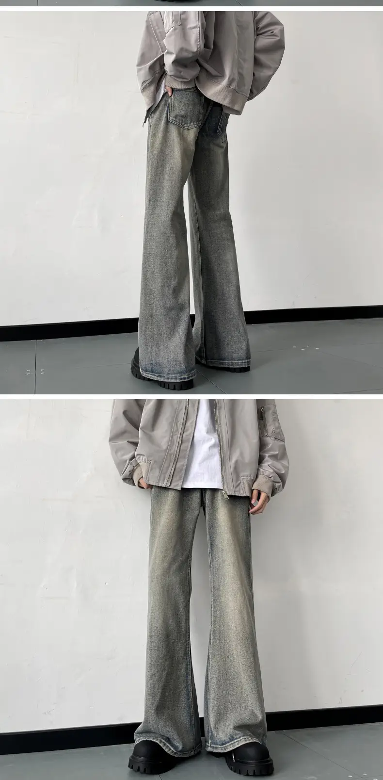 American Vintage Washed Jeans Men's Micro Flared Loose Straight Pants — feature 7