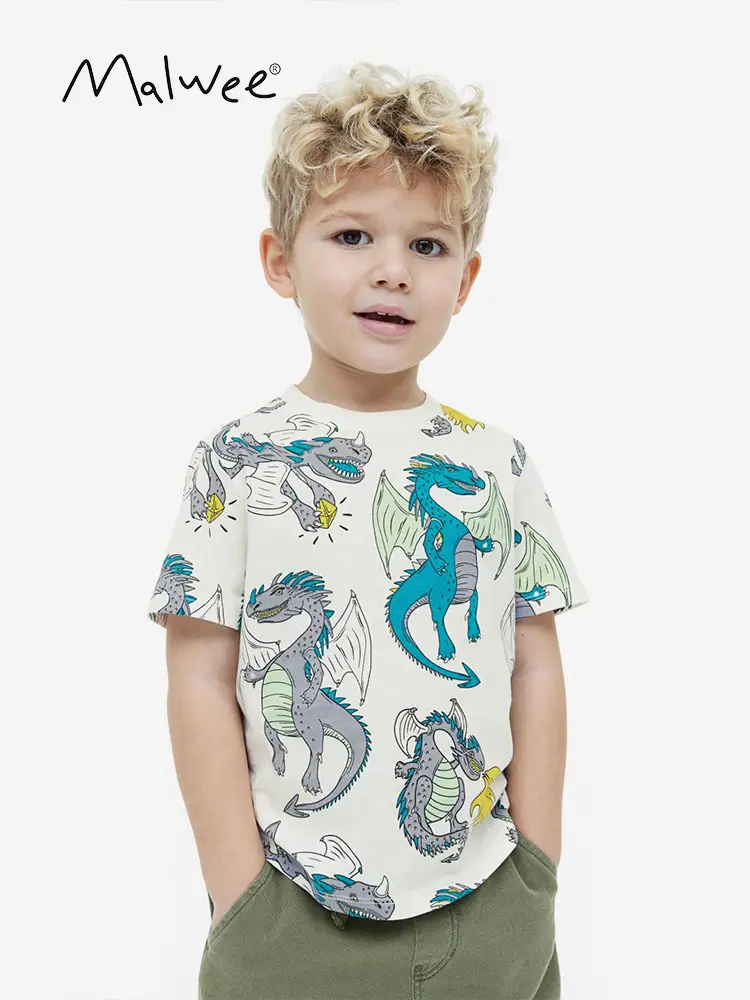 Malwee Boys T-Shirt White Dragon Print Summer Casual