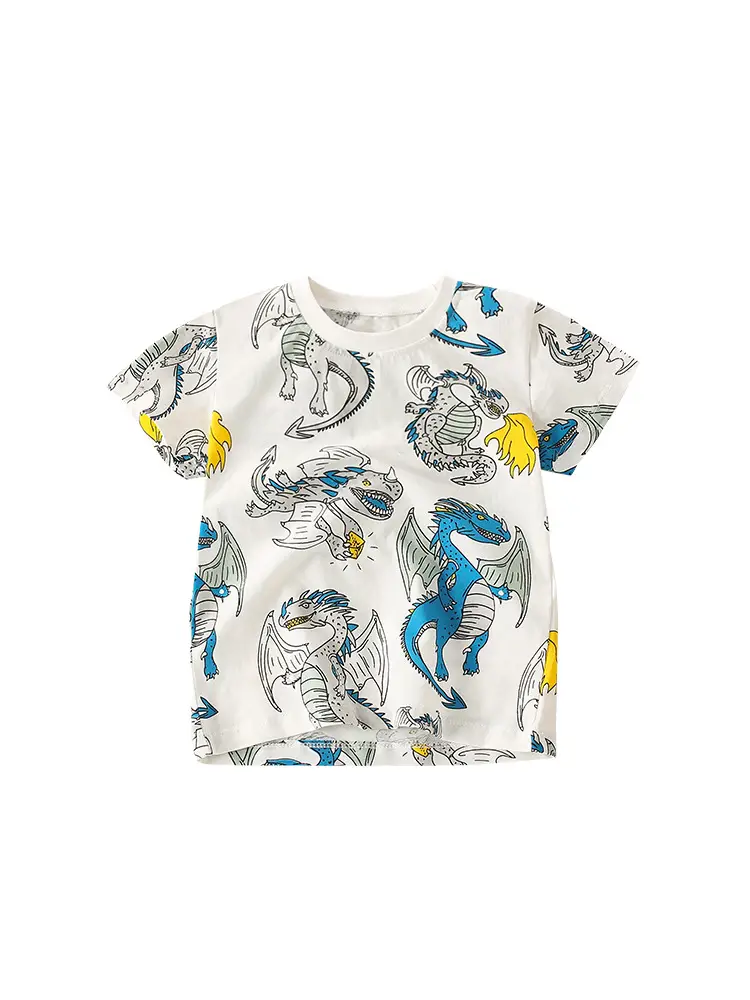 Malwee Boys T-Shirt White Dragon Print Summer Casual