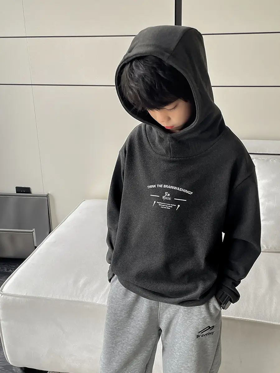2025 Boys Hooded Thermal T-Shirt Black
