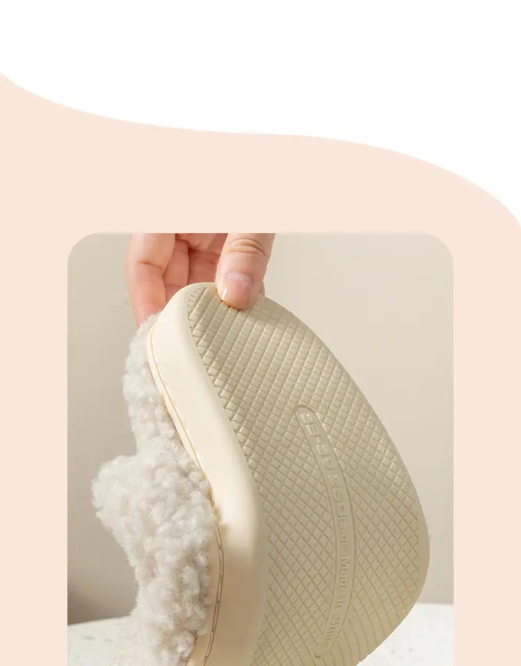 Cute Bear Embroidered Pink Fluffy Slippers Women Winter — feature 14