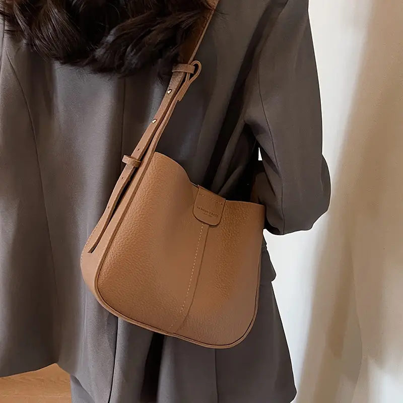 Women's Tan Bucket Bag with Crossbody Strap 2025 - Image 8