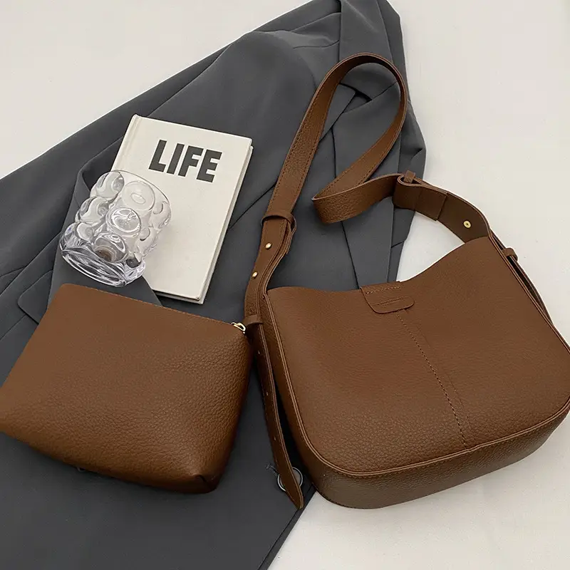 Women's Tan Bucket Bag with Crossbody Strap 2025 - Image 3