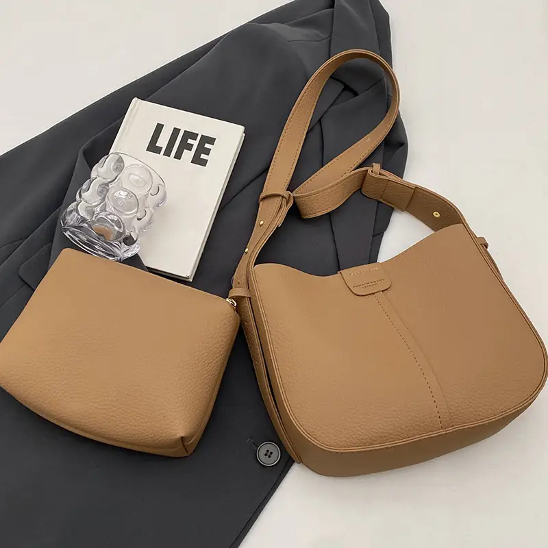 Women's Tan Bucket Bag with Crossbody Strap 2025 - Image 4