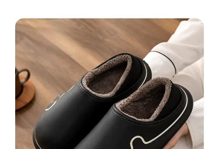Waterproof Cotton Slippers Winter Indoor Women's Household Thickened Warm Non-slip Cute Couple's fleece-lined Cotton Slippers Two-wear Heel — feature 21
