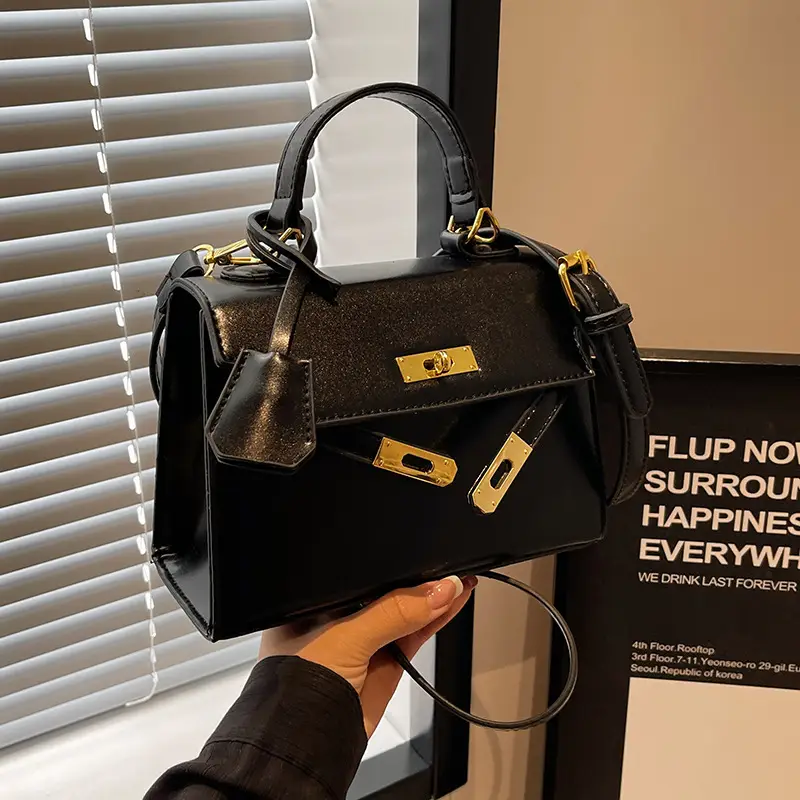 Women's Black Kelly Messenger Bag with Gold Plated Hardware