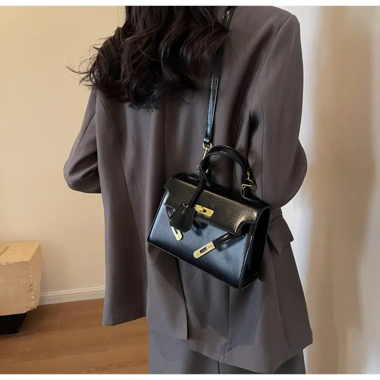 Women's Black Kelly Messenger Bag with Gold Plated Hardware — feature 10