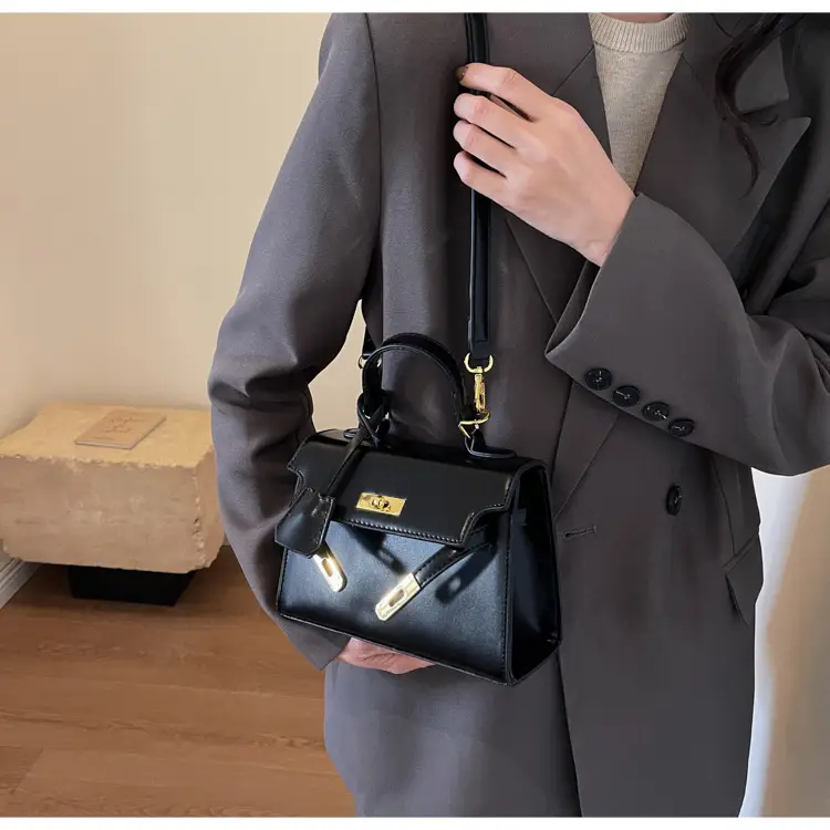 Women's Black Kelly Messenger Bag with Gold Plated Hardware — feature 11
