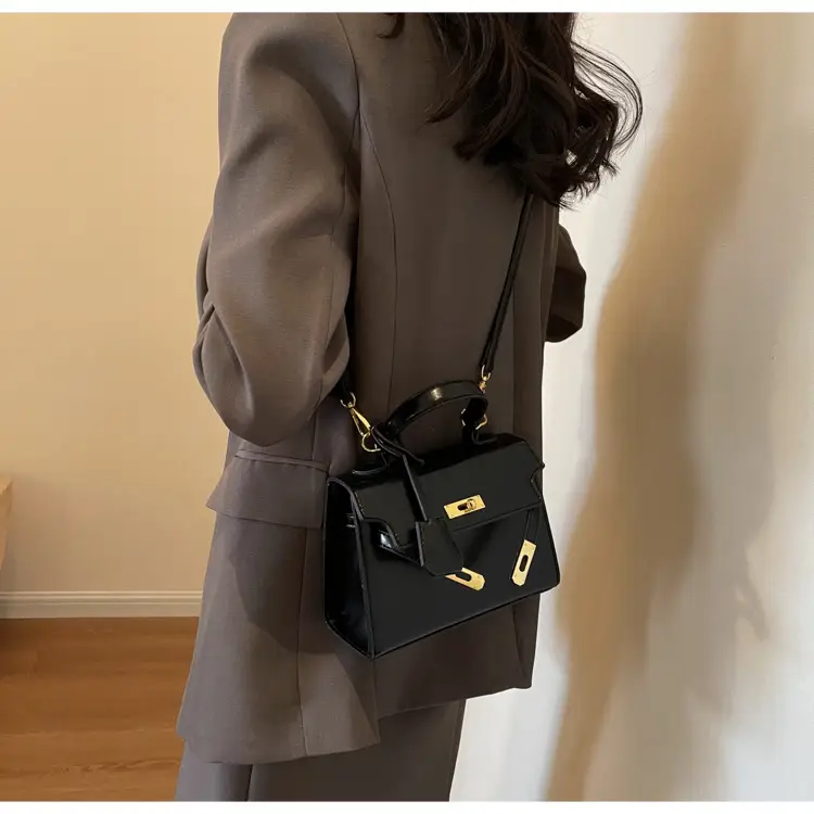 Women's Black Kelly Messenger Bag with Gold Plated Hardware — feature 12