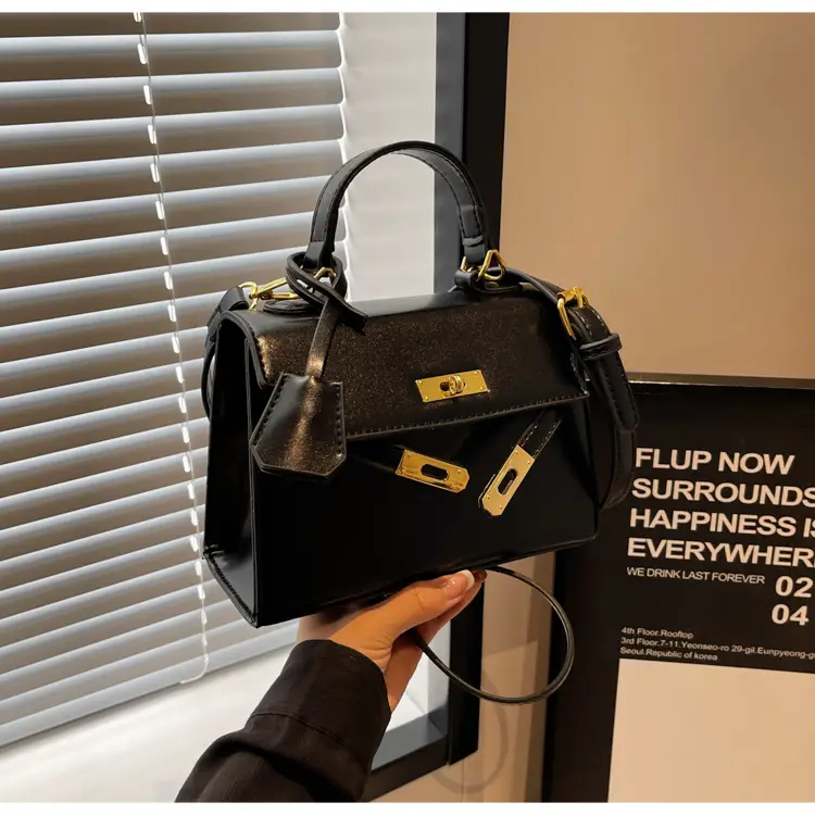 Women's Black Kelly Messenger Bag with Gold Plated Hardware — feature 22