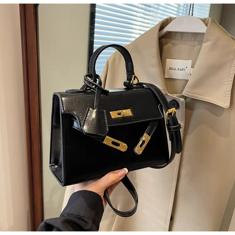 Women's Black Kelly Messenger Bag with Gold Plated Hardware — feature 24