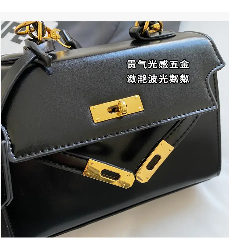 Women's Black Kelly Messenger Bag with Gold Plated Hardware — feature 5
