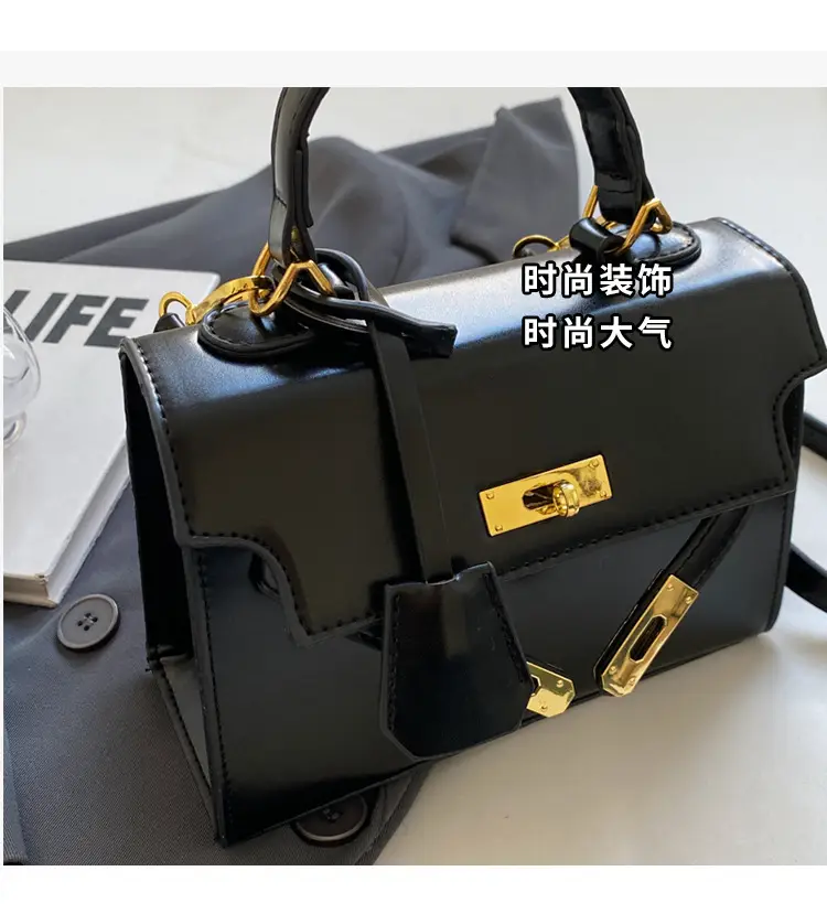 Women's Black Kelly Messenger Bag with Gold Plated Hardware — feature 8