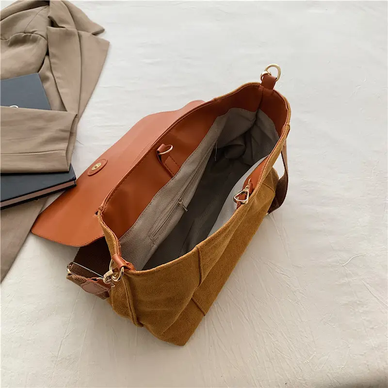 Women's Flannel Shoulder Bag Tan Large Capacity Messenger - Image 4