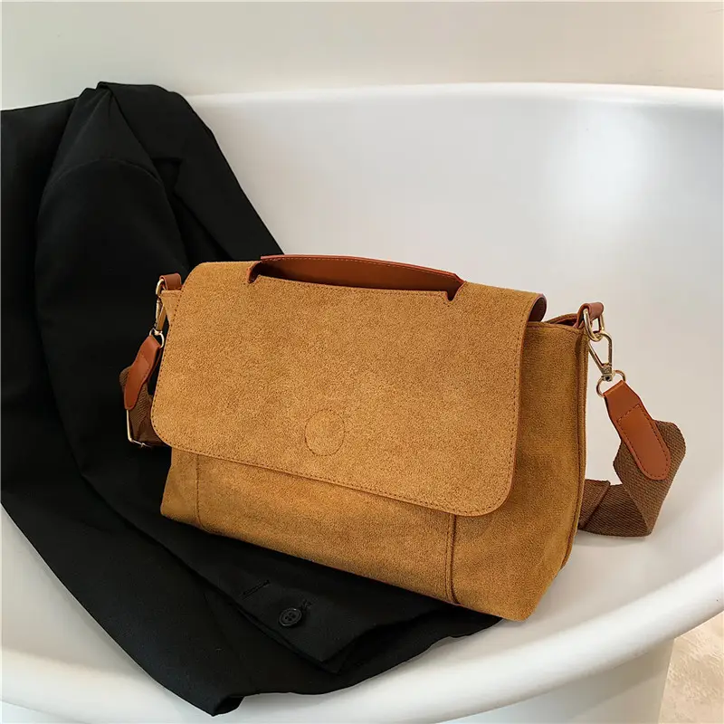 Women's Flannel Shoulder Bag Tan Large Capacity Messenger - Image 6
